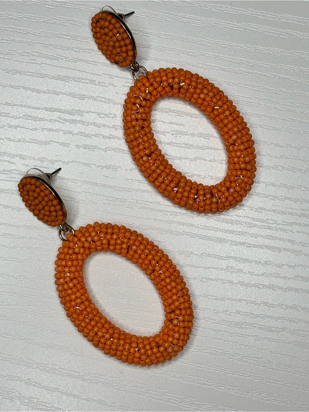 Fashion Nova Bright Orange Beaded Oval Drop Statement Earrings - Picture 5 of 5